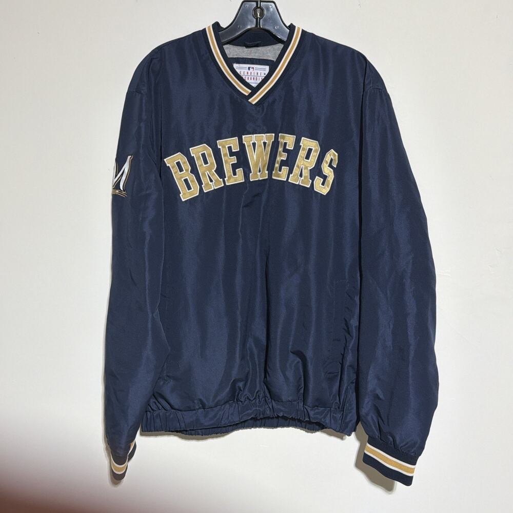 Vintage Milwaukee‎ Brewers Team Pullover Windbreaker Jacket MLB Navy Gold Size M